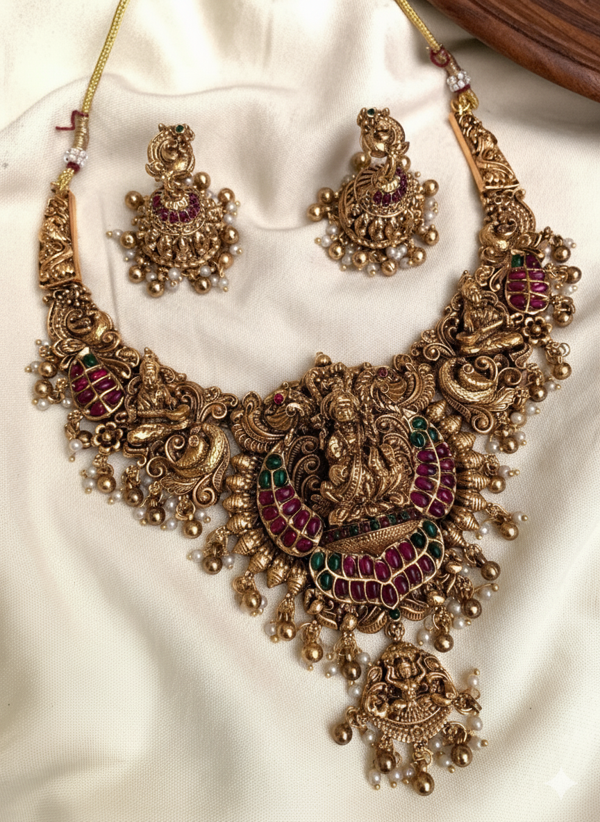 Multicolour Heavy Lakshmi Necklace Set