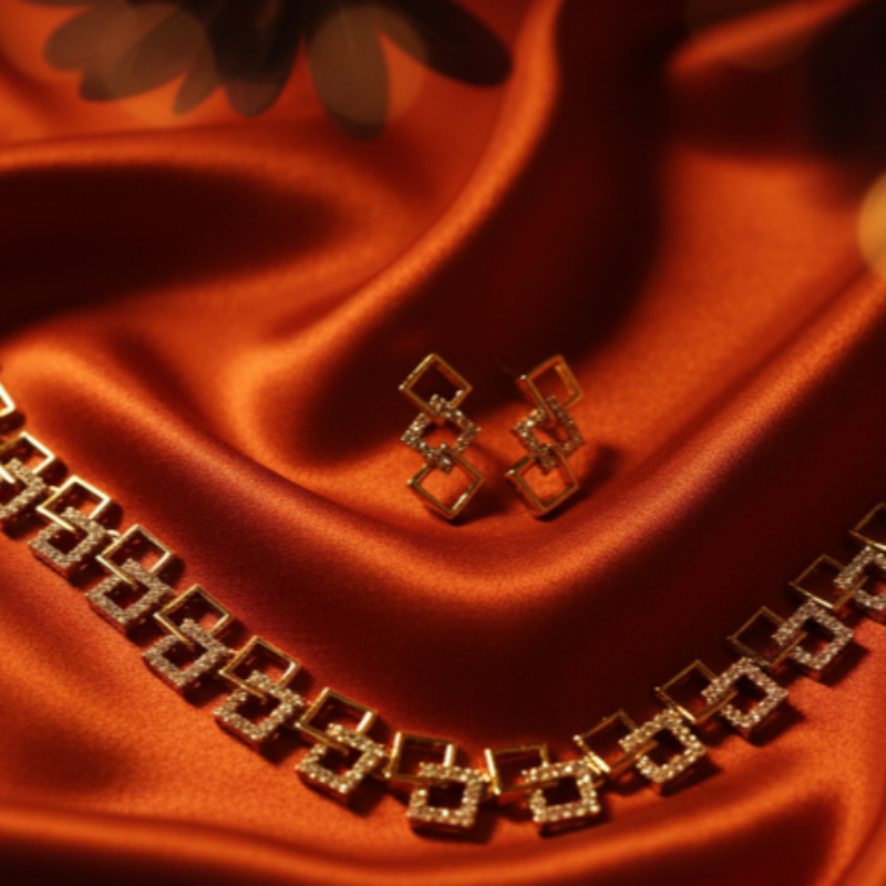 Ad stone  square necklace set