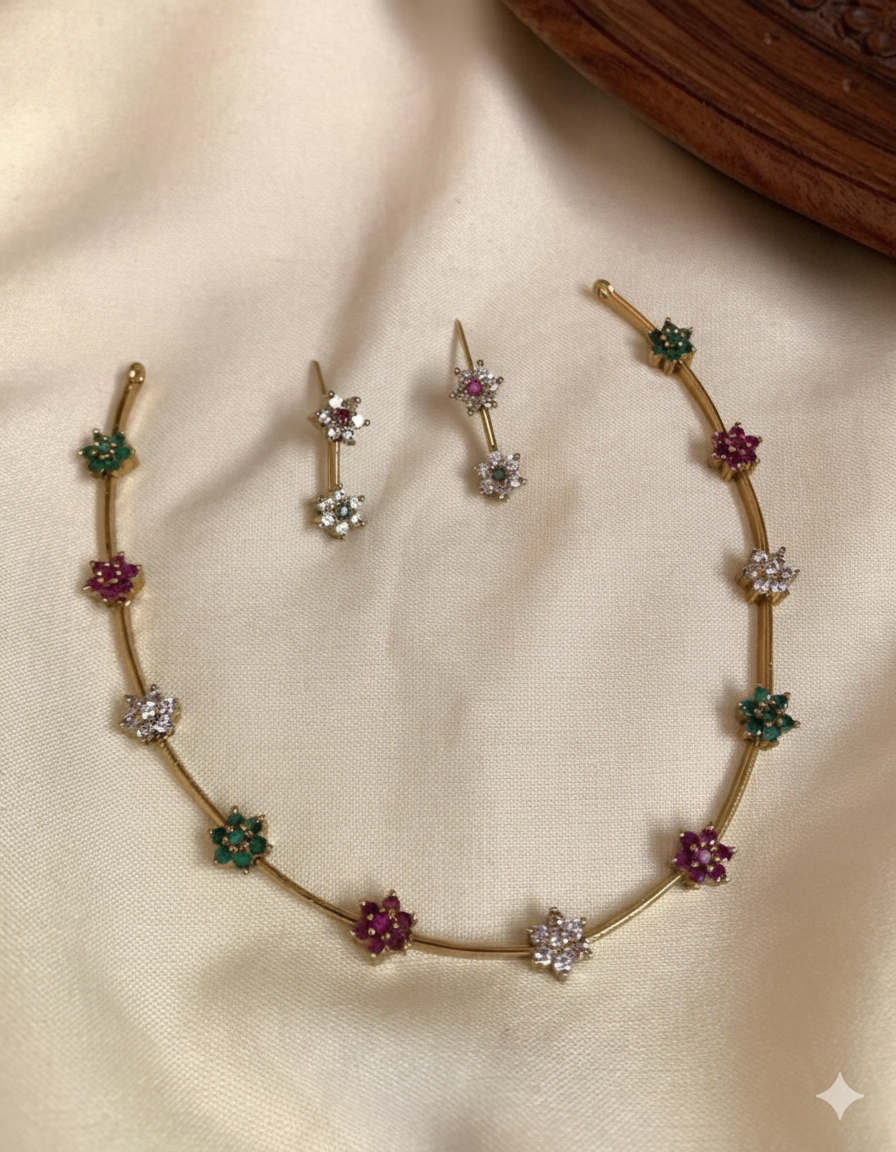 AD Stone Flower Necklace