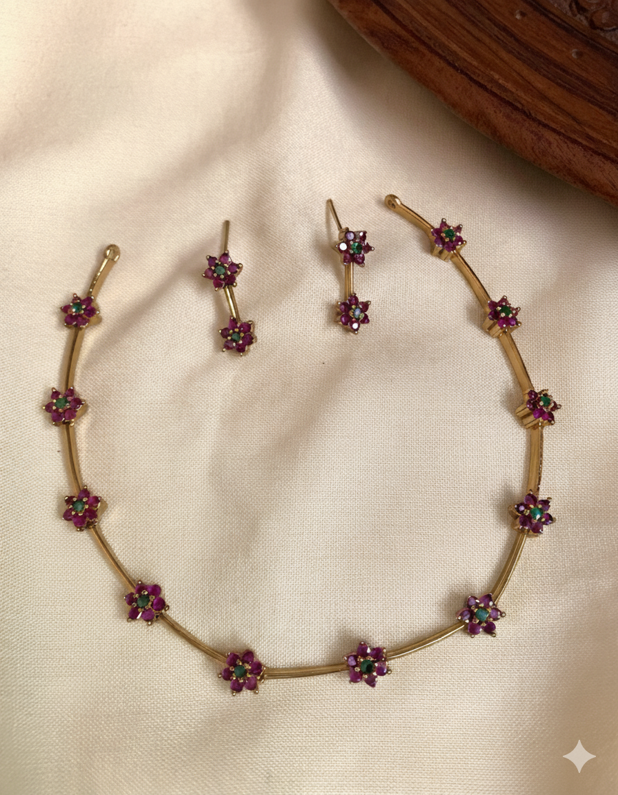 AD Stone Flower Necklace