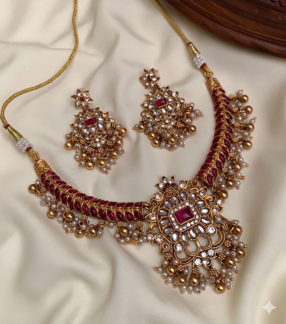Antique Kemp & Pearl Necklace Set