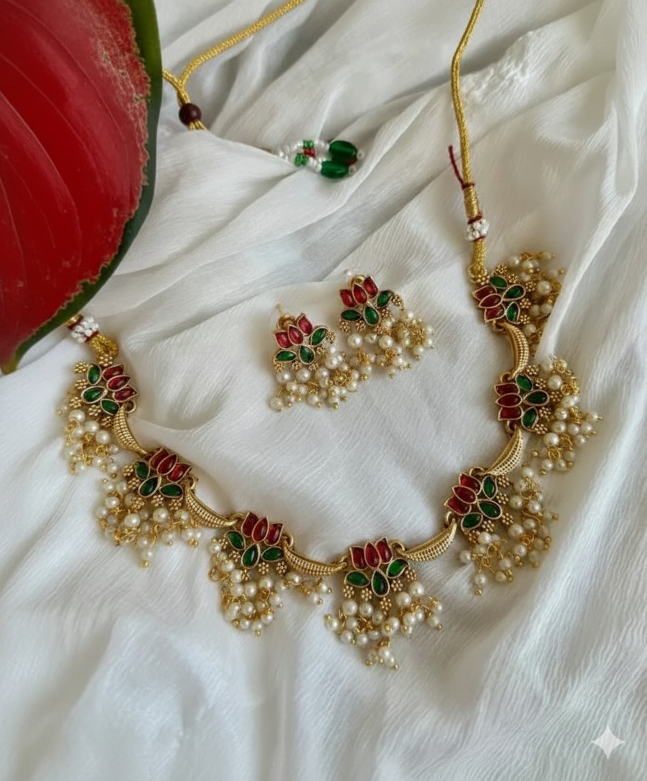 Lotus Necklace Set – Multi Colour
