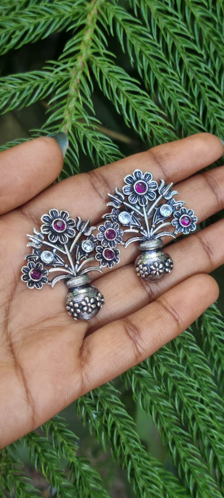 Silver flower pot Earrings