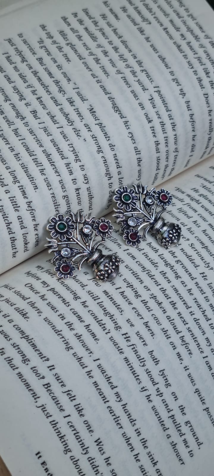 Silver flower pot Earrings